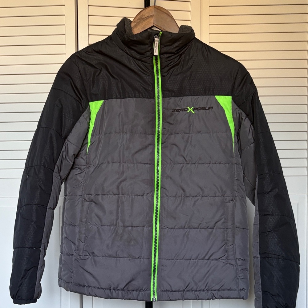 Kids size L 14-16 ZeroXposur Black, Gray, and Green Puffer Jacket